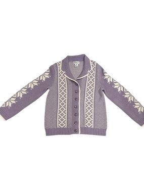 Vintage Women’s Pendleton Lavender and Ivory Fair Isle Knit Cardigan, Size M